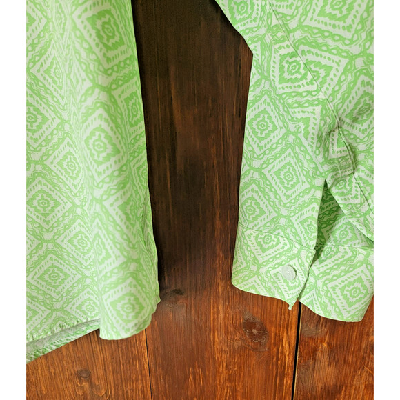 Chico’s Women's 3 No Iron 100% Cotton Blouse Light Green Diamond Pattern Spring - Picture 4 of 12
